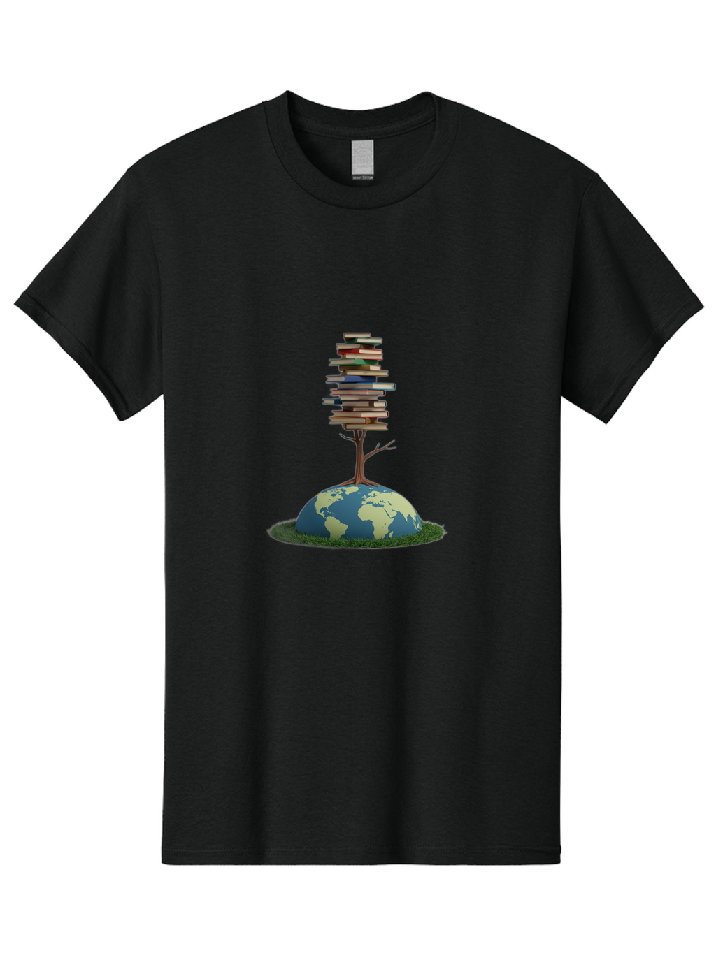 Tree-Of-Knowledge Men'S Graphic Tee, 100% Cotton, Comfortable Casual Summer Wear, Machine Washable, Globe With Tree, Stacked Books, Global Knowledge, Education Worldwide, Literary Diversity, World Unity, Intellectual Growth, Tree Of Knowledge Bab547