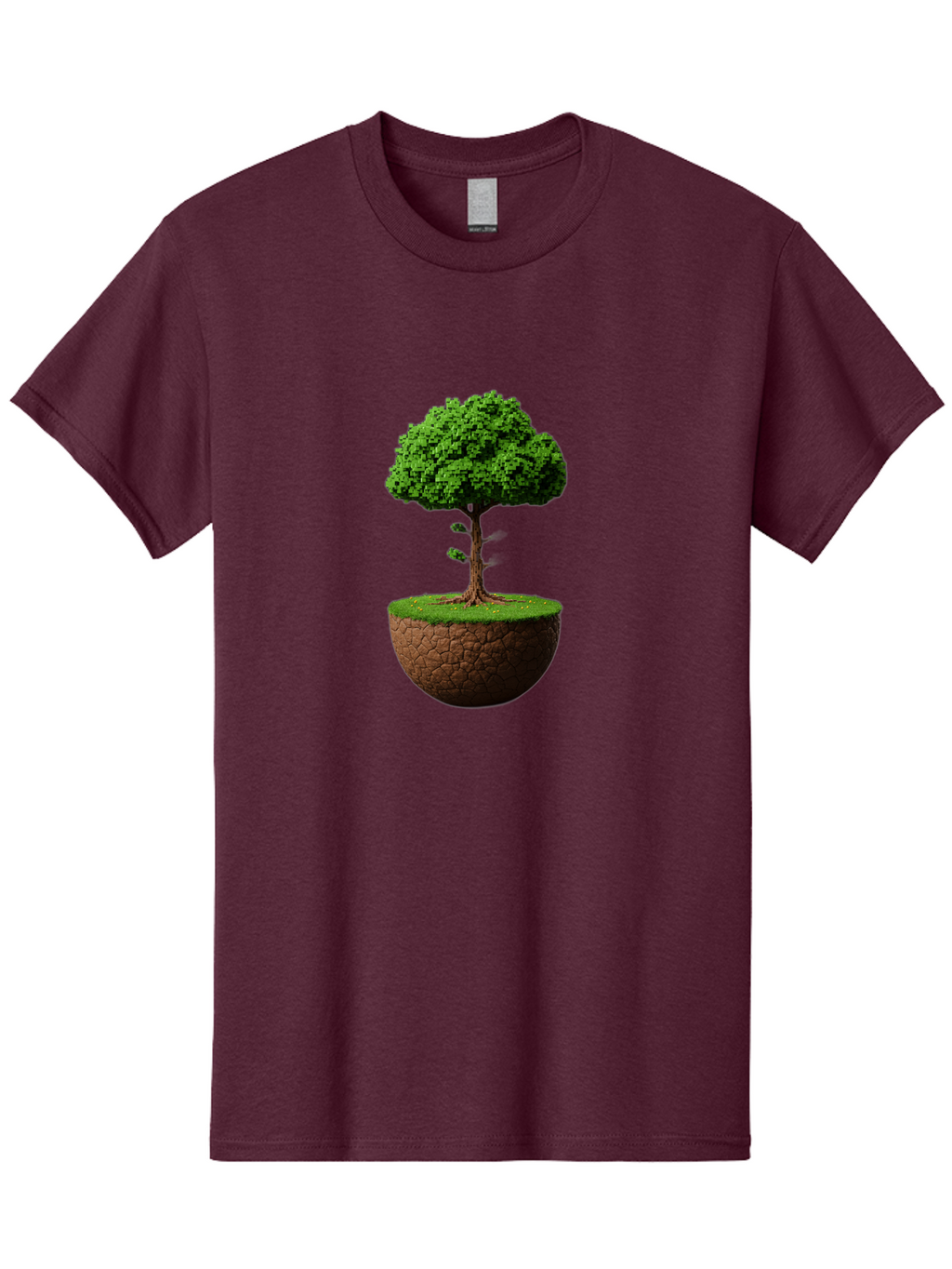 Tree-On-Soil Men'S Graphic Tee, 100% Cotton, Comfortable Casual Summer Wear, Machine Washable, Tree On A Mound Of Soil, Cracked Earth, Lush Foliage, Earthy Tones, 3D Rendering, Digital Art, Environmental Theme, Natural Scenery, Bab549