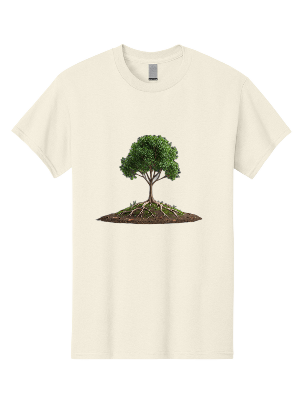Tree-With-Exposed-Roots Men'S Graphic Tee, 100% Cotton, Comfortable Casual Summer Wear, Machine Washable, Tree With Exposed Roots, Green Leaves, Earthy Tones, Natural Scenery, Outdoor Landscape, Growth, Foliage, Branches, Trunk, Sprouts Bab550