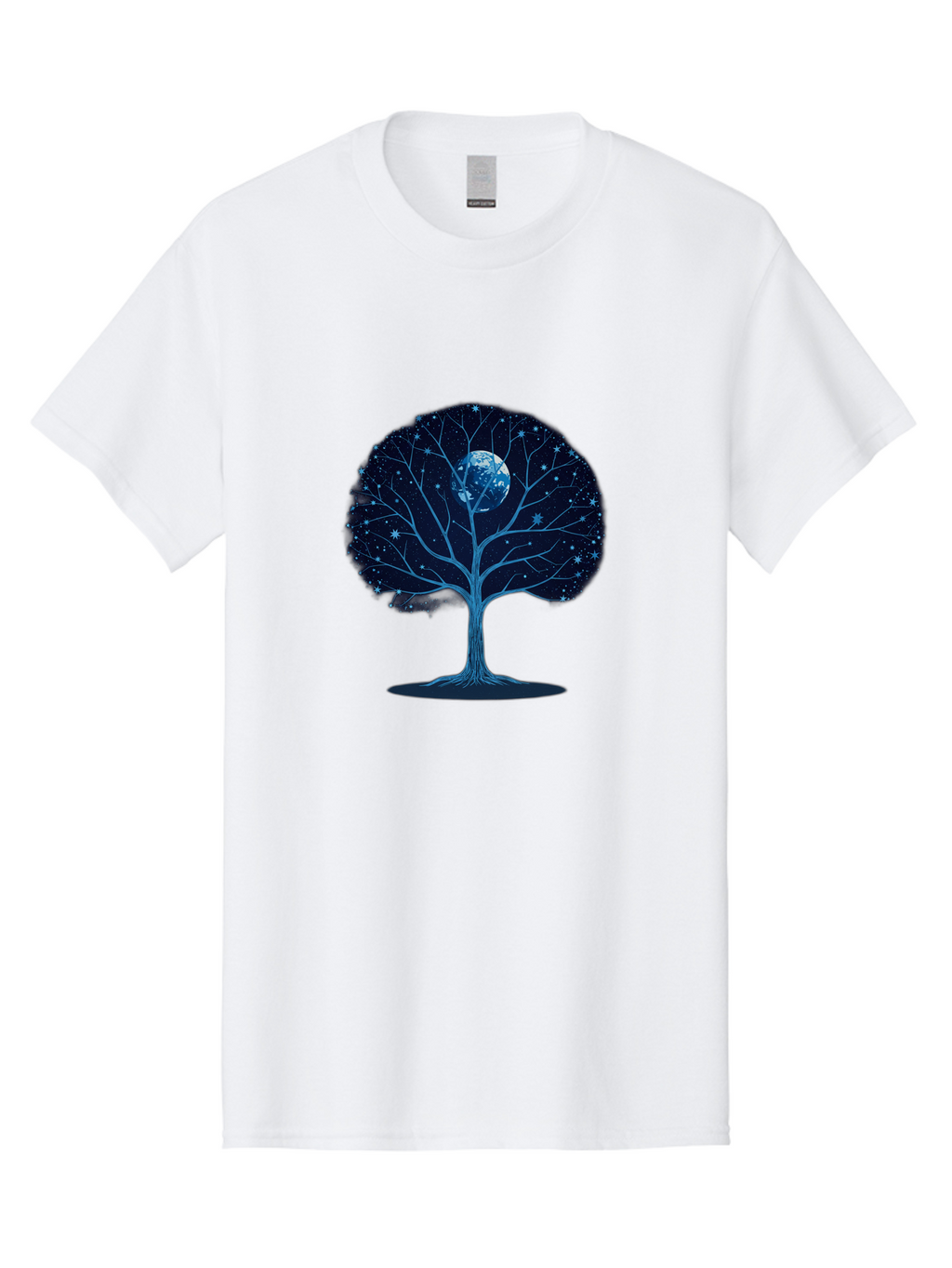 Tree-With-Moon Men'S Graphic Tee, 100% Cotton, Comfortable Casual Summer Wear, Machine Washable, Tree With Bare Branches, Full Moon In The Canopy, Night Sky, Starry Background, Spiritual Symbolism, Mystic Atmosphere, Celestial Body, Bab551