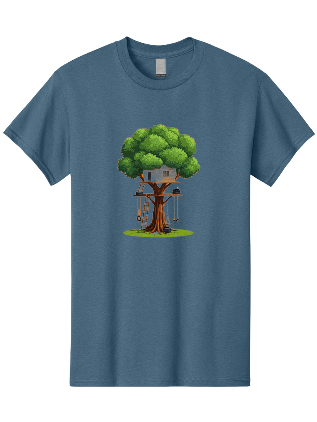 Treehouse Men'S Graphic Tee, 100% Cotton, Comfortable Casual Summer Wear, Machine Washable, Treehouse In The Tree, Wooden Ladder, Rope Swings, Natural Scenery, Outdoor Play, Whimsical Design, Fantasy Getaway, Imaginative Play, Bab552