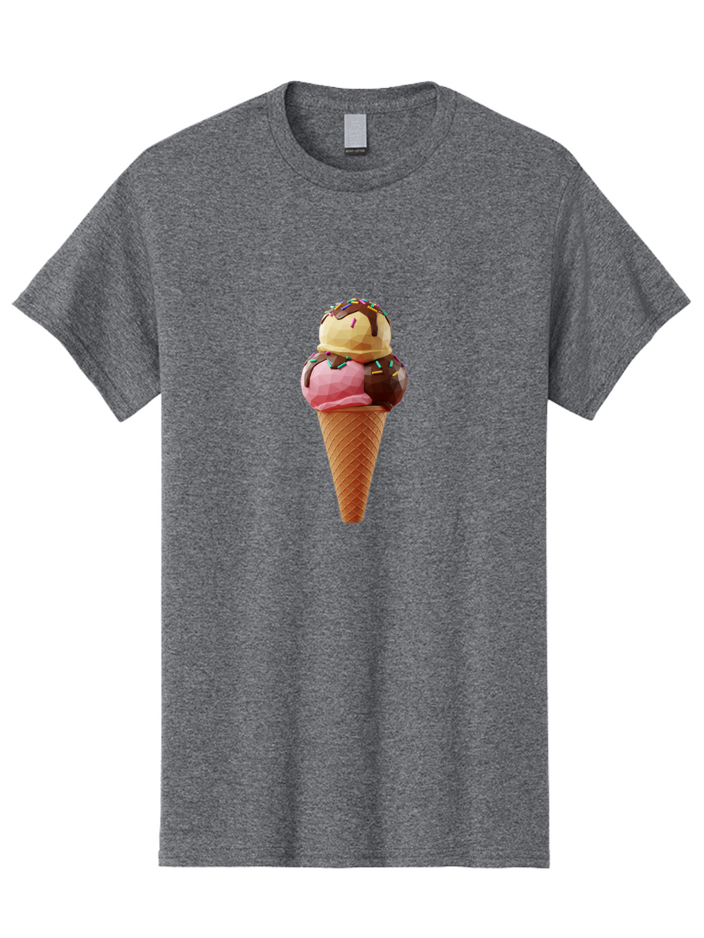 Triple-Scoop-Ice-Cream-1 Men'S Graphic Tee, 100% Cotton, Comfortable Casual Summer Wear, Machine Washable, Tri-Colored Ice Cream Cone, Sweet Treats, Colorful Dessert, Waffle Cone, Chocolate Sauce, Sprinkles, Pink Ice Cream, Brown Ice Cream, Bab554
