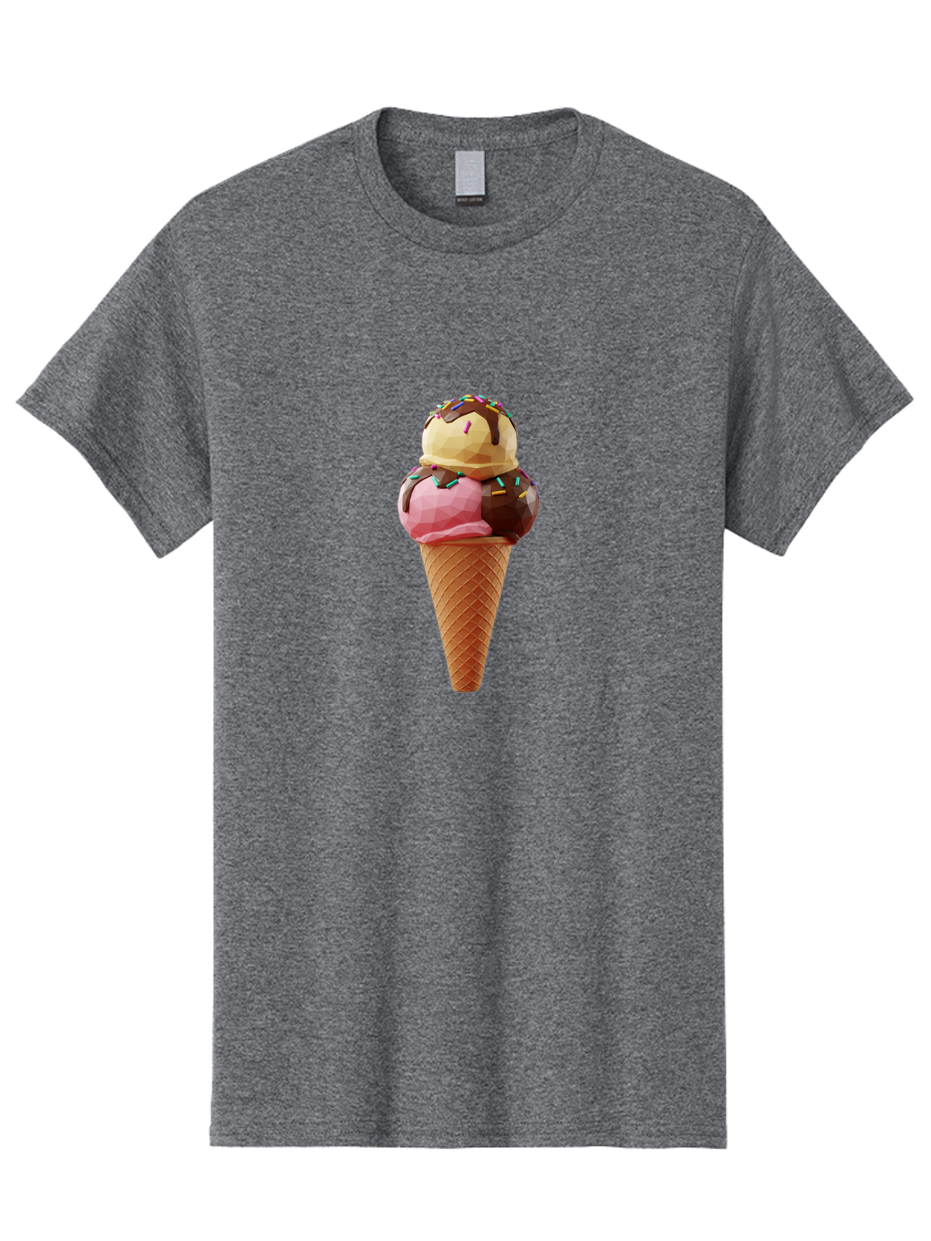 Triple-Scoop-Ice-Cream-1 Men'S Graphic Tee, 100% Cotton, Comfortable Casual Summer Wear, Machine Washable, Tri-Colored Ice Cream Cone, Sweet Treats, Colorful Dessert, Waffle Cone, Chocolate Sauce, Sprinkles, Pink Ice Cream, Brown Ice Cream, Bab554