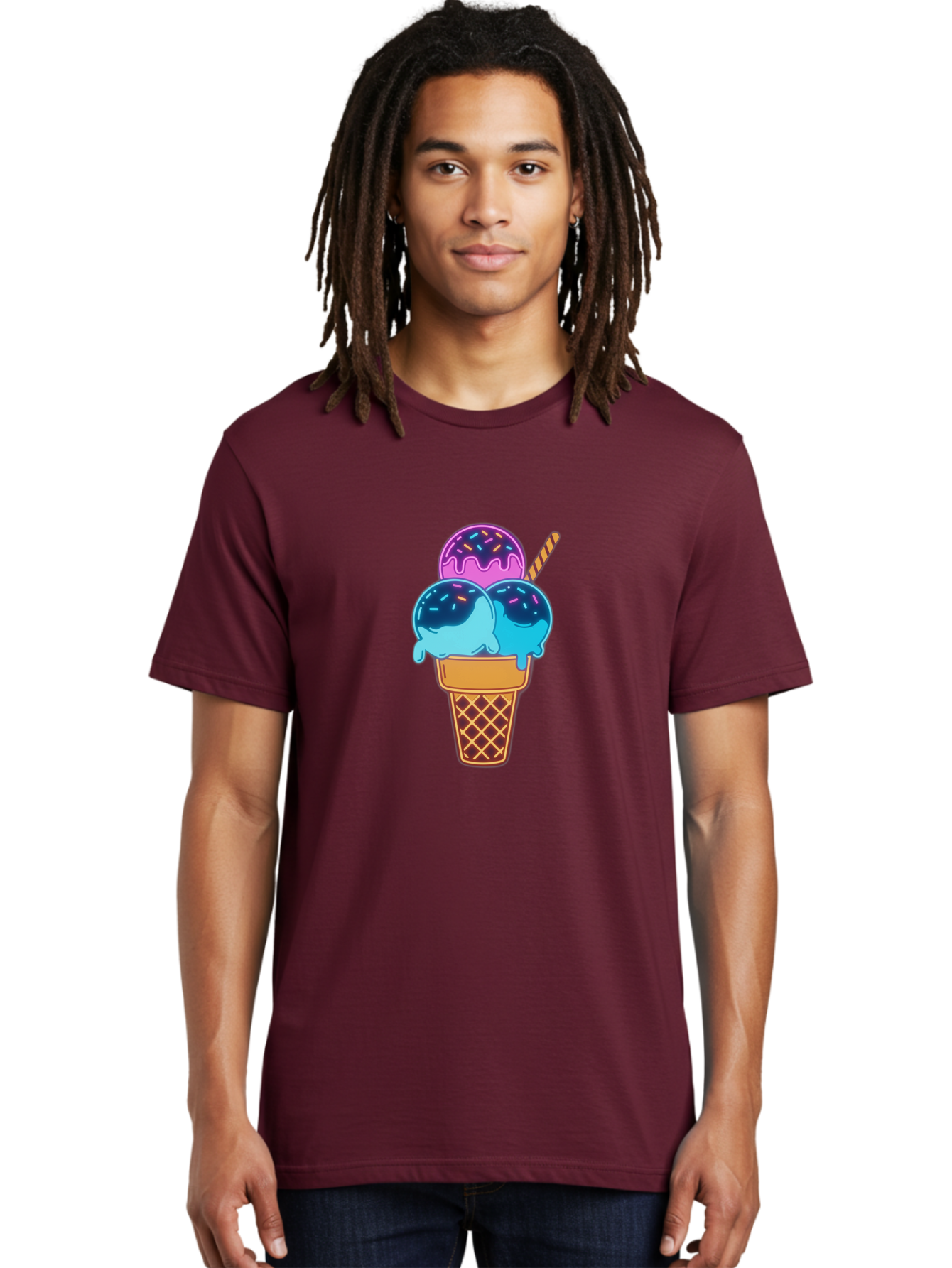Triple-Scoop-Ice-Cream Men'S Graphic Tee, 100% Cotton, Comfortable Casual Summer Wear, Machine Washable, Ice Cream Cone, Three Scoops, Colorful Treats, Sweet Dessert, Sprinkles, Waffle Cone, Summer Fun, Creamy Texture, Vibrant Colors, Bab557