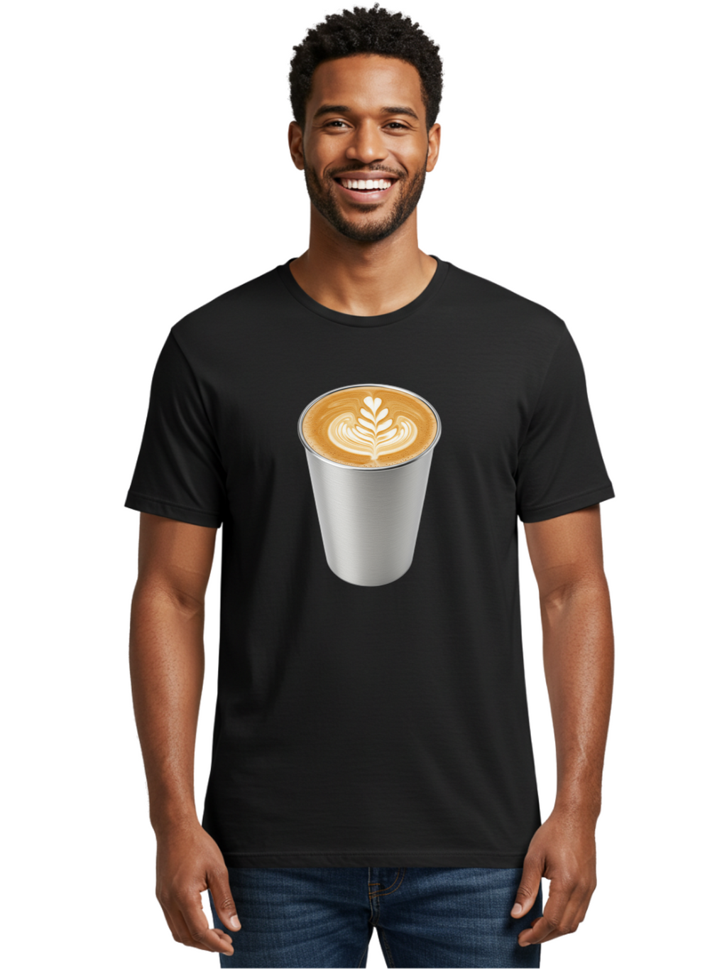 Tulip-Latte Men'S Graphic Tee, 100% Cotton, Comfortable Casual Summer Wear, Machine Washable, Coffee In A Cup, Latte Art, Heart Leaf Design, Silver Cup, Coffee Drink, Coffee Culture, Espresso, Creamy Foam, Morning Coffee, Caffeine Boost Bab558