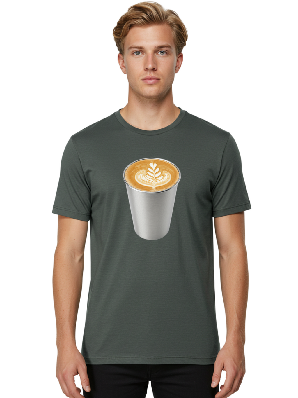 Tulip-Latte Men'S Graphic Tee, 100% Cotton, Comfortable Casual Summer Wear, Machine Washable, Coffee In A Cup, Latte Art, Heart Leaf Design, Silver Cup, Coffee Drink, Coffee Culture, Espresso, Creamy Foam, Morning Coffee, Caffeine Boost Bab558