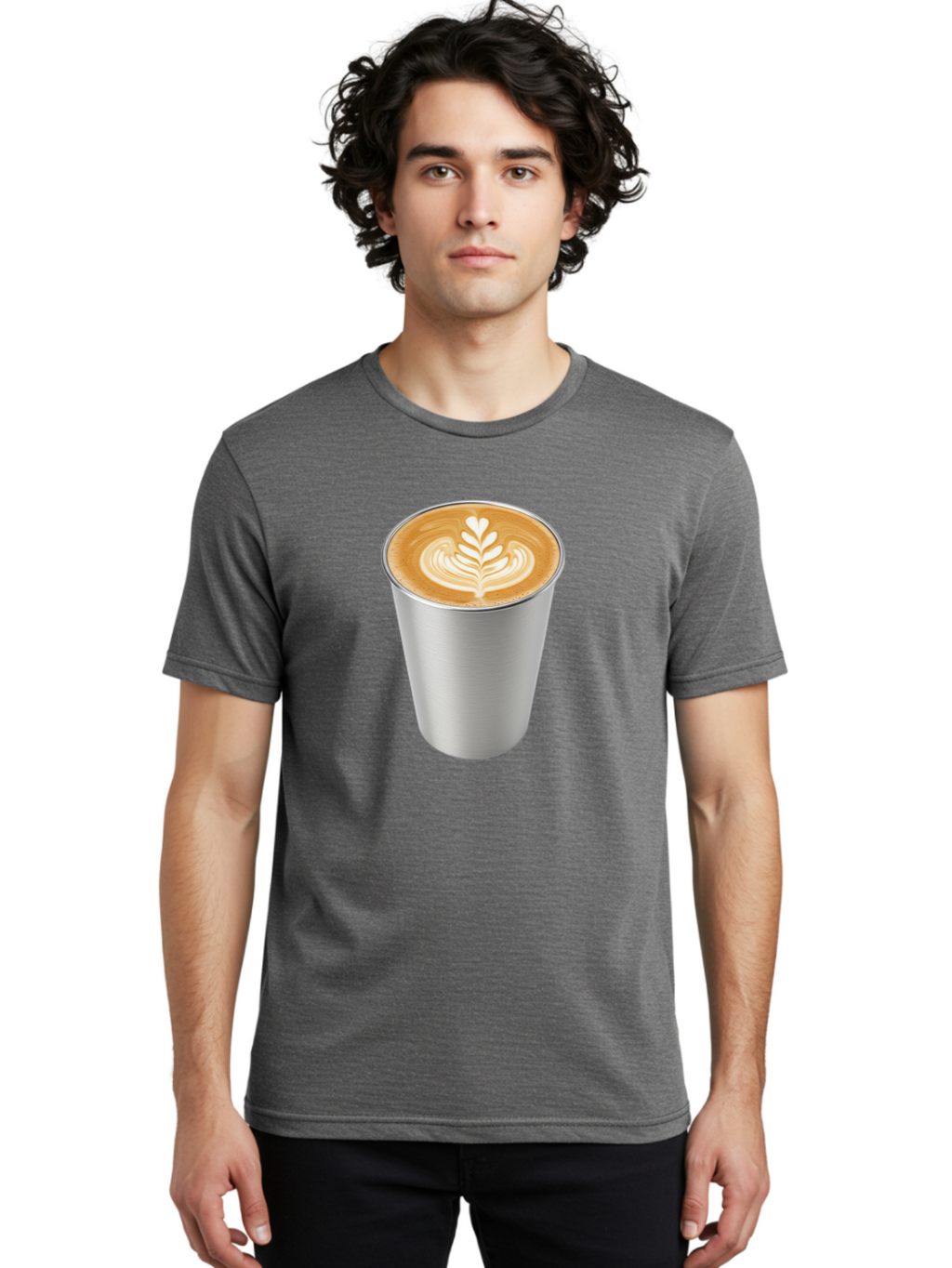 Tulip-Latte Men'S Graphic Tee, 100% Cotton, Comfortable Casual Summer Wear, Machine Washable, Coffee In A Cup, Latte Art, Heart Leaf Design, Silver Cup, Coffee Drink, Coffee Culture, Espresso, Creamy Foam, Morning Coffee, Caffeine Boost Bab558