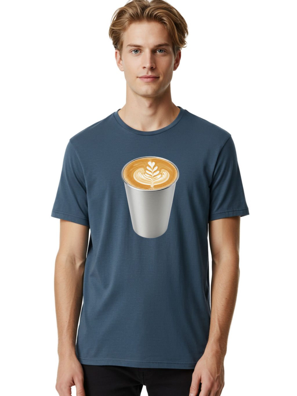 Tulip-Latte Men'S Graphic Tee, 100% Cotton, Comfortable Casual Summer Wear, Machine Washable, Coffee In A Cup, Latte Art, Heart Leaf Design, Silver Cup, Coffee Drink, Coffee Culture, Espresso, Creamy Foam, Morning Coffee, Caffeine Boost Bab558