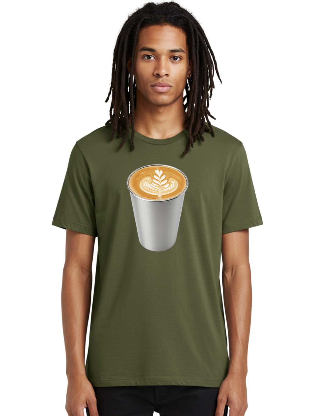 Tulip-Latte Men'S Graphic Tee, 100% Cotton, Comfortable Casual Summer Wear, Machine Washable, Coffee In A Cup, Latte Art, Heart Leaf Design, Silver Cup, Coffee Drink, Coffee Culture, Espresso, Creamy Foam, Morning Coffee, Caffeine Boost Bab558