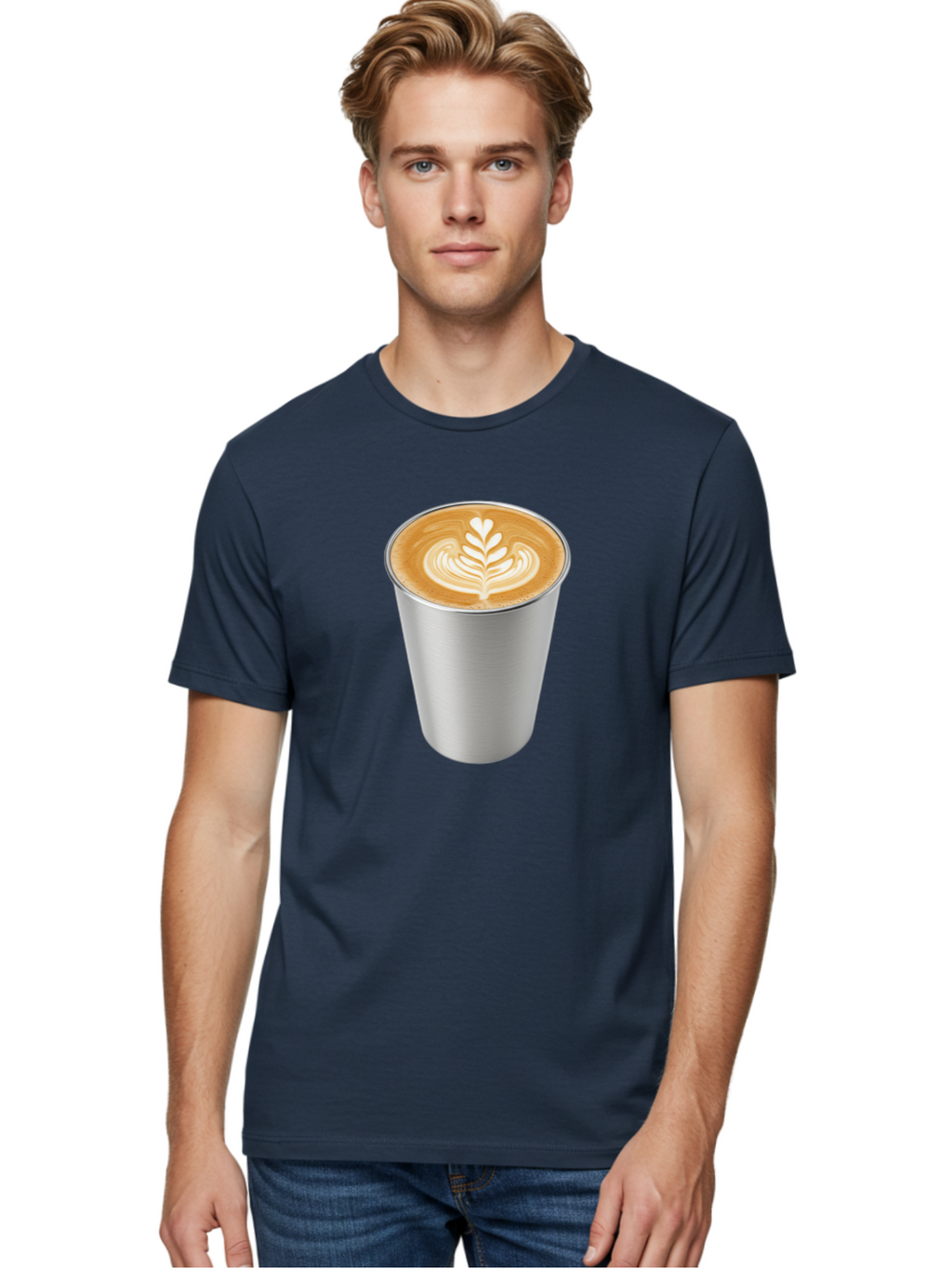 Tulip-Latte Men'S Graphic Tee, 100% Cotton, Comfortable Casual Summer Wear, Machine Washable, Coffee In A Cup, Latte Art, Heart Leaf Design, Silver Cup, Coffee Drink, Coffee Culture, Espresso, Creamy Foam, Morning Coffee, Caffeine Boost Bab558