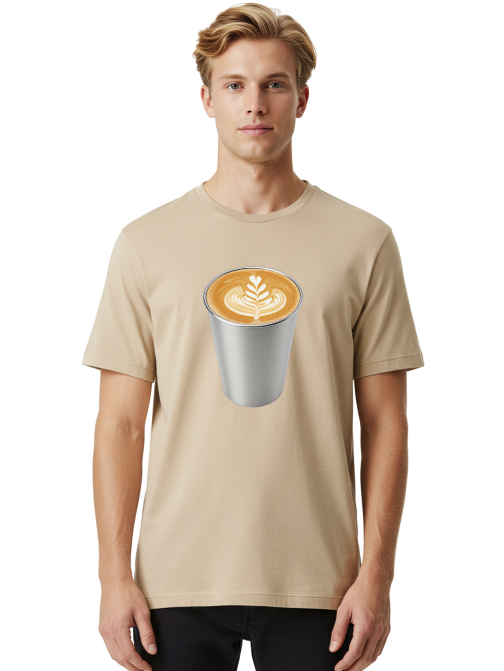 Tulip-Latte Men'S Graphic Tee, 100% Cotton, Comfortable Casual Summer Wear, Machine Washable, Coffee In A Cup, Latte Art, Heart Leaf Design, Silver Cup, Coffee Drink, Coffee Culture, Espresso, Creamy Foam, Morning Coffee, Caffeine Boost Bab558