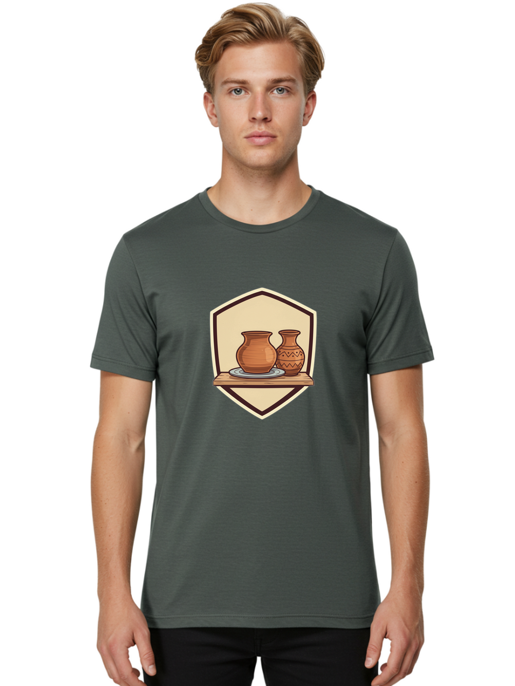 Two-Clay-Pots Men'S Graphic Tee, 100% Cotton, Comfortable Casual Summer Wear, Machine Washable, Clay Pots, Terracotta, Pottery, Decorative Vases, Traditional Crafts, Handcrafted Ceramics, Vintage Decor Bab561