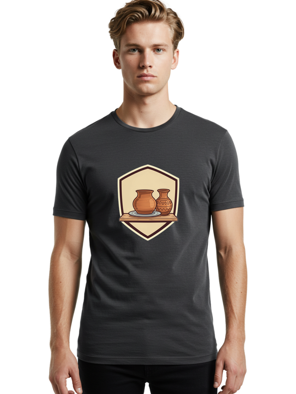 Two-Clay-Pots Men'S Graphic Tee, 100% Cotton, Comfortable Casual Summer Wear, Machine Washable, Clay Pots, Terracotta, Pottery, Decorative Vases, Traditional Crafts, Handcrafted Ceramics, Vintage Decor Bab561