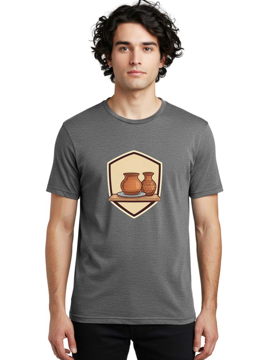 Two-Clay-Pots Men'S Graphic Tee, 100% Cotton, Comfortable Casual Summer Wear, Machine Washable, Clay Pots, Terracotta, Pottery, Decorative Vases, Traditional Crafts, Handcrafted Ceramics, Vintage Decor Bab561