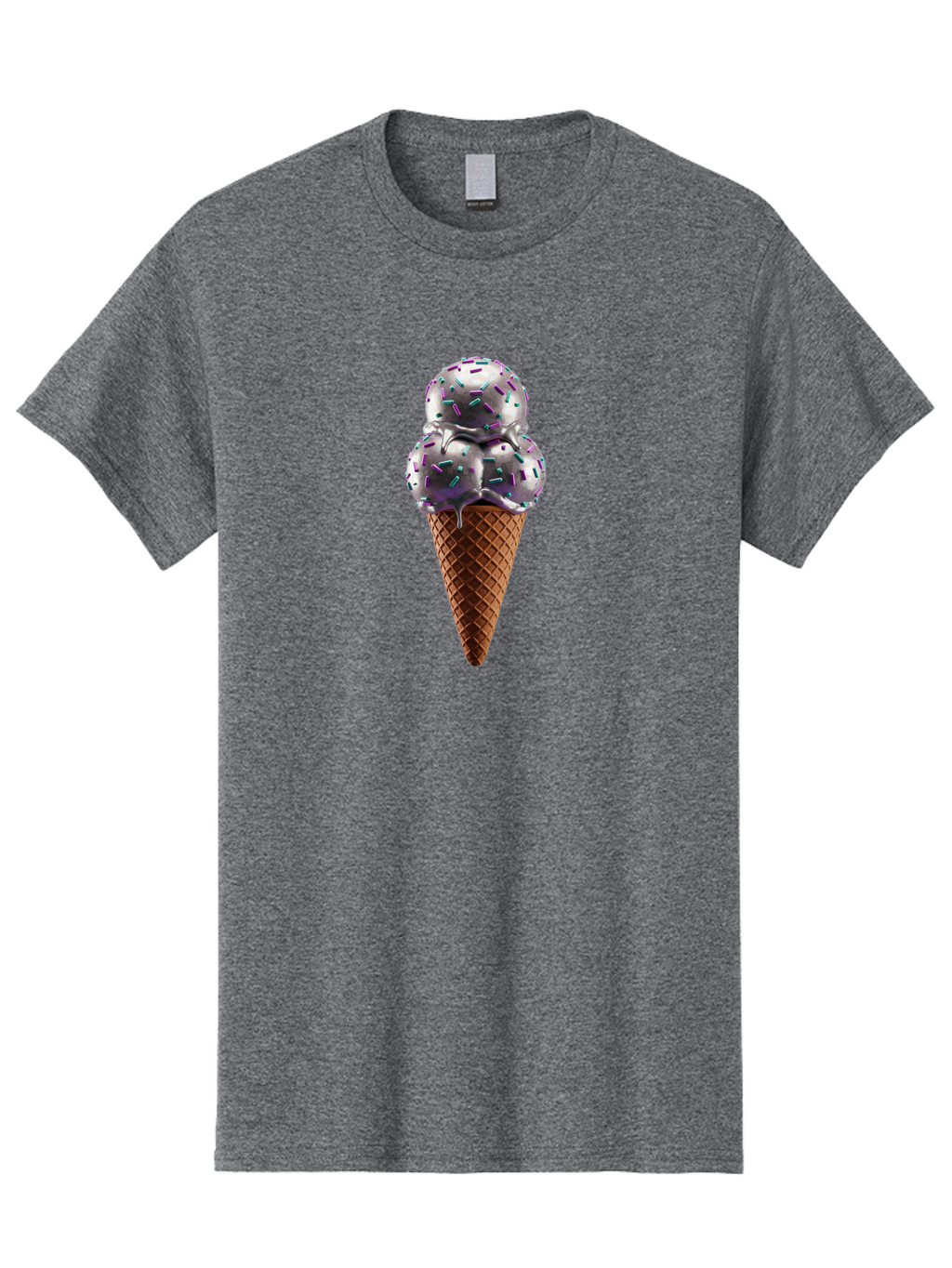 Two-Scoops-Ice-Cream Men'S Graphic Tee, 100% Cotton, Comfortable Casual Summer Wear, Machine Washable, Ice Cream Cone, Waffle Cone, Sprinkles, Purple Ice Cream, Colorful Dessert, Sweet Treat, Summer Snack, Melting Ice Cream Bab563
