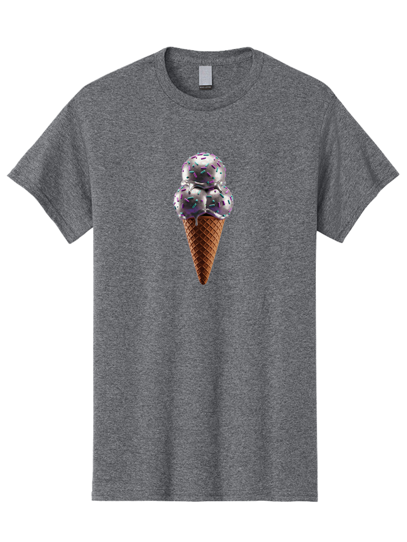 Two-Scoops-Ice-Cream Men'S Graphic Tee, 100% Cotton, Comfortable Casual Summer Wear, Machine Washable, Ice Cream Cone, Waffle Cone, Sprinkles, Purple Ice Cream, Colorful Dessert, Sweet Treat, Summer Snack, Melting Ice Cream Bab563