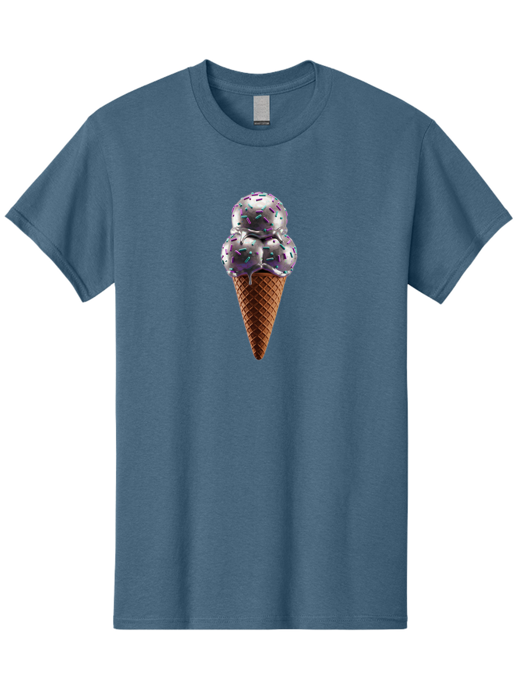 Two-Scoops-Ice-Cream Men'S Graphic Tee, 100% Cotton, Comfortable Casual Summer Wear, Machine Washable, Ice Cream Cone, Waffle Cone, Sprinkles, Purple Ice Cream, Colorful Dessert, Sweet Treat, Summer Snack, Melting Ice Cream Bab563