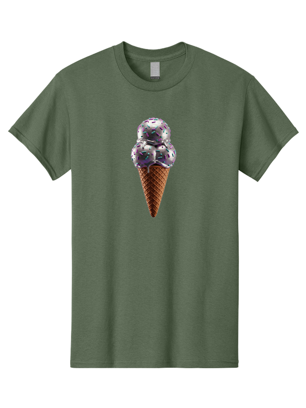 Two-Scoops-Ice-Cream Men'S Graphic Tee, 100% Cotton, Comfortable Casual Summer Wear, Machine Washable, Ice Cream Cone, Waffle Cone, Sprinkles, Purple Ice Cream, Colorful Dessert, Sweet Treat, Summer Snack, Melting Ice Cream Bab563