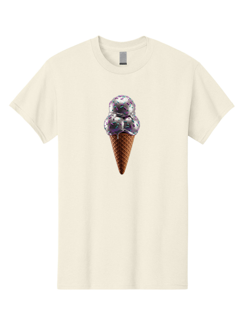 Two-Scoops-Ice-Cream Men'S Graphic Tee, 100% Cotton, Comfortable Casual Summer Wear, Machine Washable, Ice Cream Cone, Waffle Cone, Sprinkles, Purple Ice Cream, Colorful Dessert, Sweet Treat, Summer Snack, Melting Ice Cream Bab563