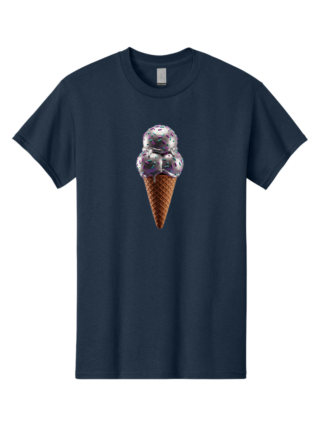 Two-Scoops-Ice-Cream Men'S Graphic Tee, 100% Cotton, Comfortable Casual Summer Wear, Machine Washable, Ice Cream Cone, Waffle Cone, Sprinkles, Purple Ice Cream, Colorful Dessert, Sweet Treat, Summer Snack, Melting Ice Cream Bab563