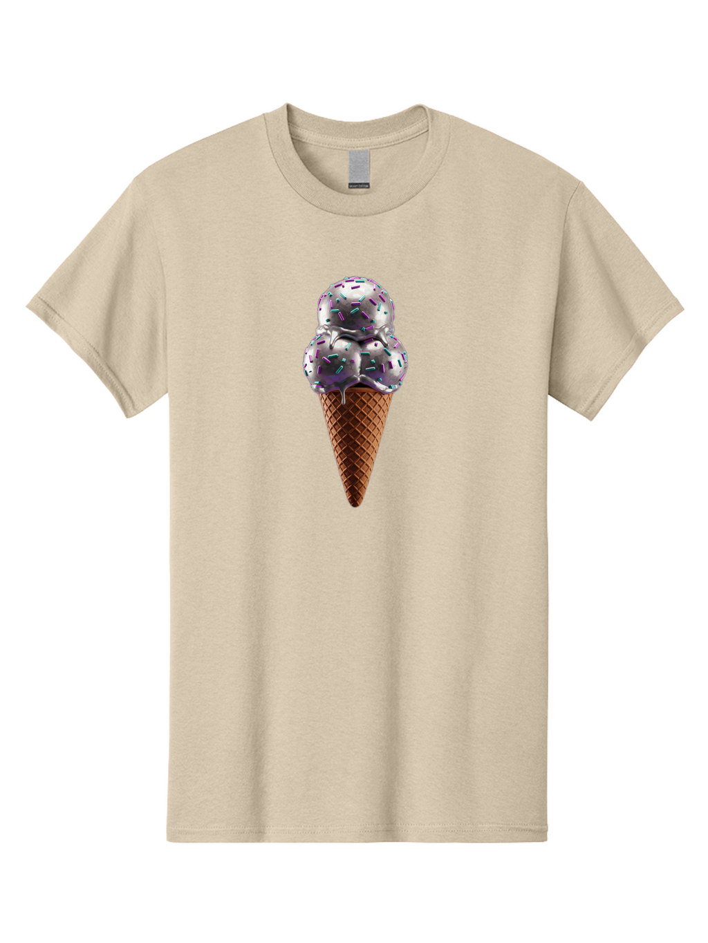 Two-Scoops-Ice-Cream Men'S Graphic Tee, 100% Cotton, Comfortable Casual Summer Wear, Machine Washable, Ice Cream Cone, Waffle Cone, Sprinkles, Purple Ice Cream, Colorful Dessert, Sweet Treat, Summer Snack, Melting Ice Cream Bab563