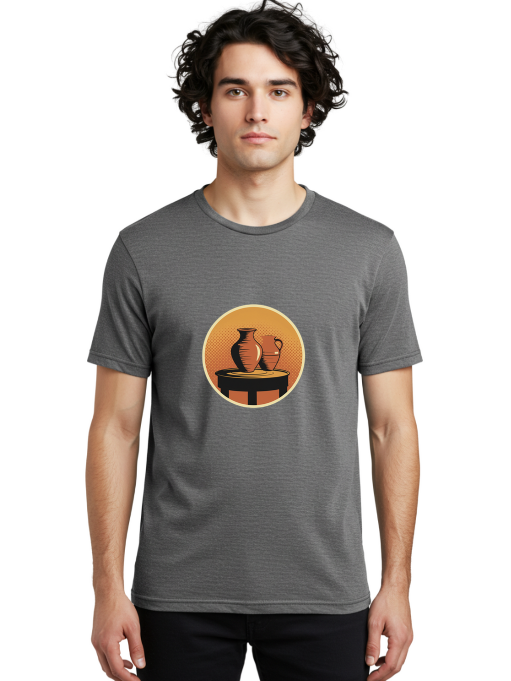 Two-Vases-On-Table Men'S Graphic Tee, 100% Cotton, Comfortable Casual Summer Wear, Machine Washable, Vintage Clay Jugs, Pottery, Ceramic Vases, Traditional Craftsmanship, Warm, Earthy Tones, Rustic, Textured Background, Antique, Classic Decor Bab564