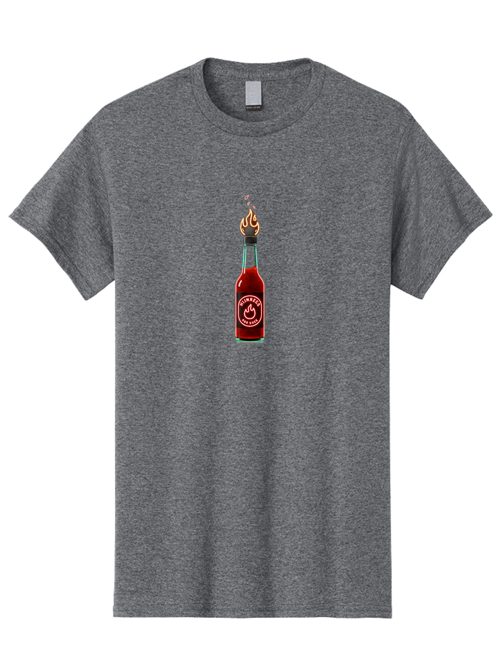 Unimred-Hot-Sauce Men'S Graphic Tee, 100% Cotton, Comfortable Casual Summer Wear, Machine Washable, Hot Sauce Bottle, Spicy Condiment, Ntimred Label, Burning Flame, Fiery Passion, Bold Flavor, Chili Pepper Sauce, Condiment Bottle Bab565