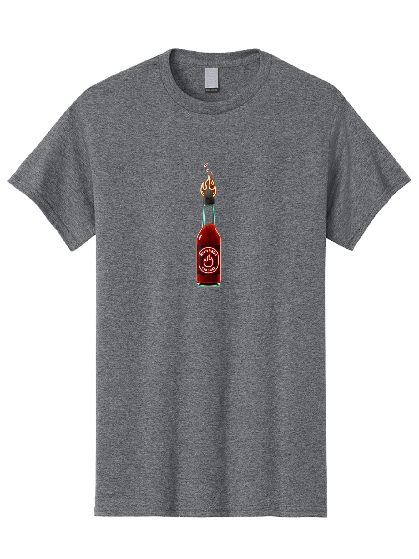 Unimred-Hot-Sauce Men'S Graphic Tee, 100% Cotton, Comfortable Casual Summer Wear, Machine Washable, Hot Sauce Bottle, Spicy Condiment, Ntimred Label, Burning Flame, Fiery Passion, Bold Flavor, Chili Pepper Sauce, Condiment Bottle Bab565