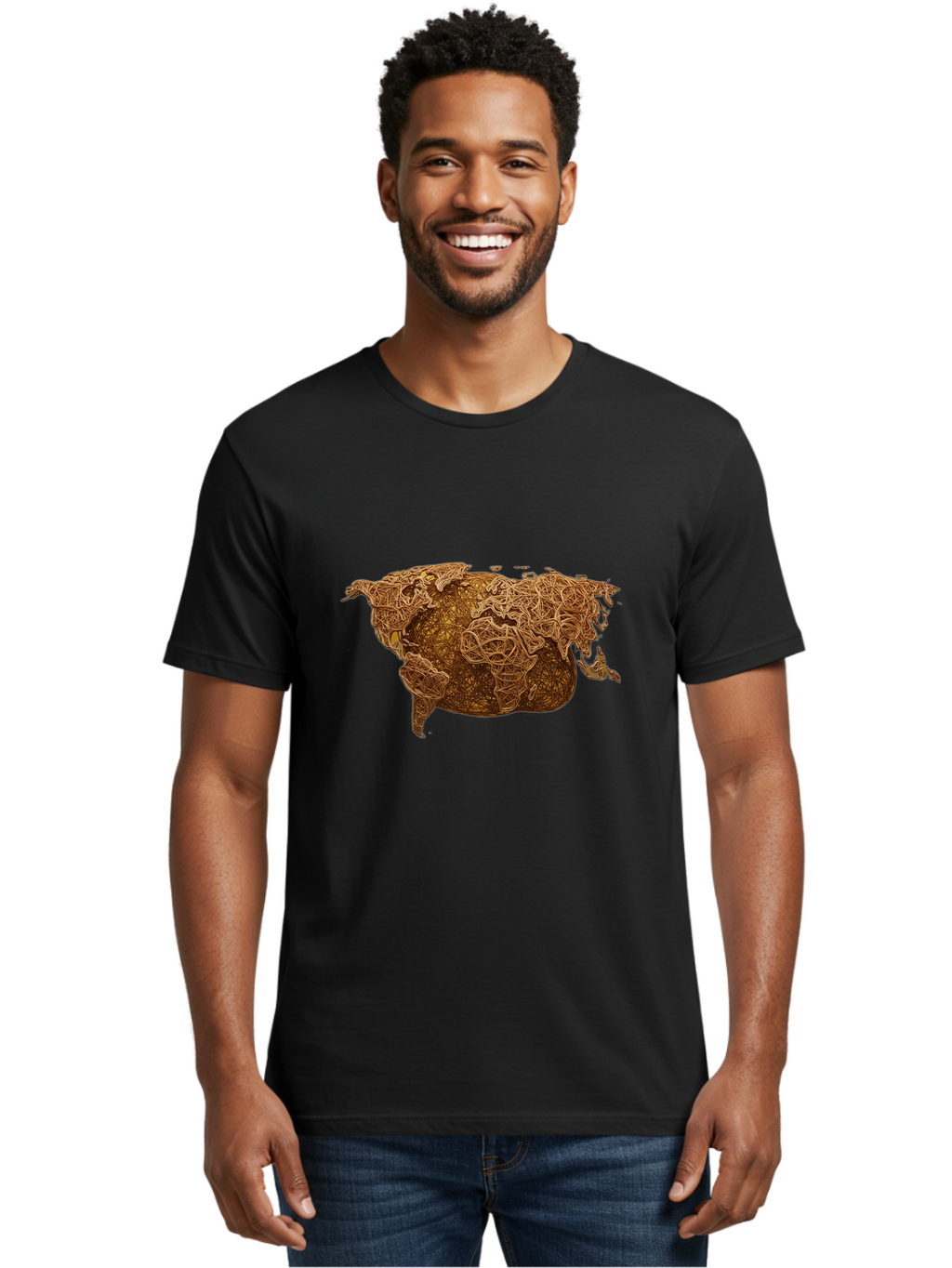United-States-Map Men'S Graphic Tee, 100% Cotton, Comfortable Casual Summer Wear, Machine Washable, Abstract Map, Usa, Intricate Lines, Earthy Tones, Complex Patterns, Artistic Representation, Geographic Illustration, Detailed Artwork, Bab566
