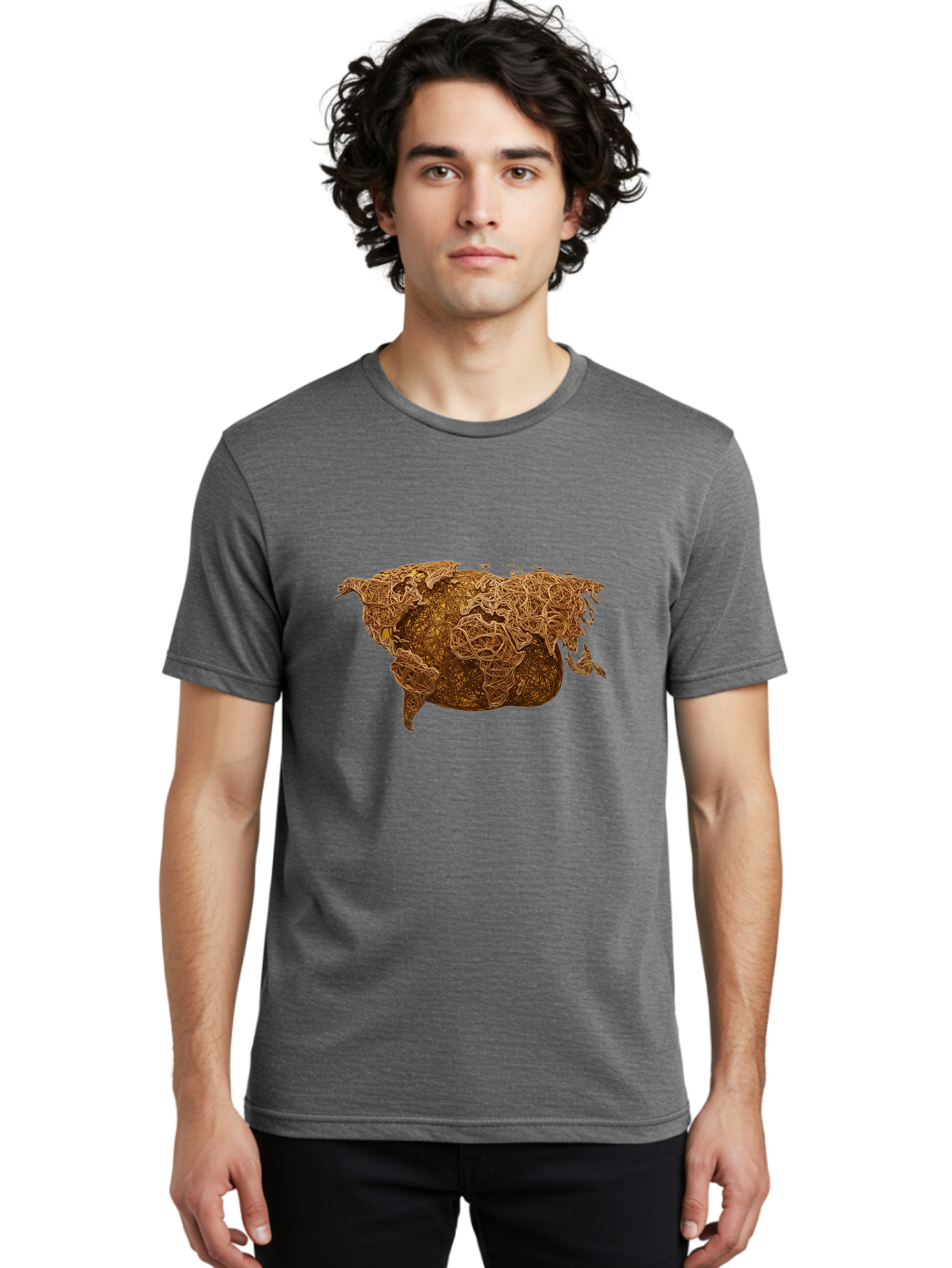 United-States-Map Men'S Graphic Tee, 100% Cotton, Comfortable Casual Summer Wear, Machine Washable, Abstract Map, Usa, Intricate Lines, Earthy Tones, Complex Patterns, Artistic Representation, Geographic Illustration, Detailed Artwork, Bab566