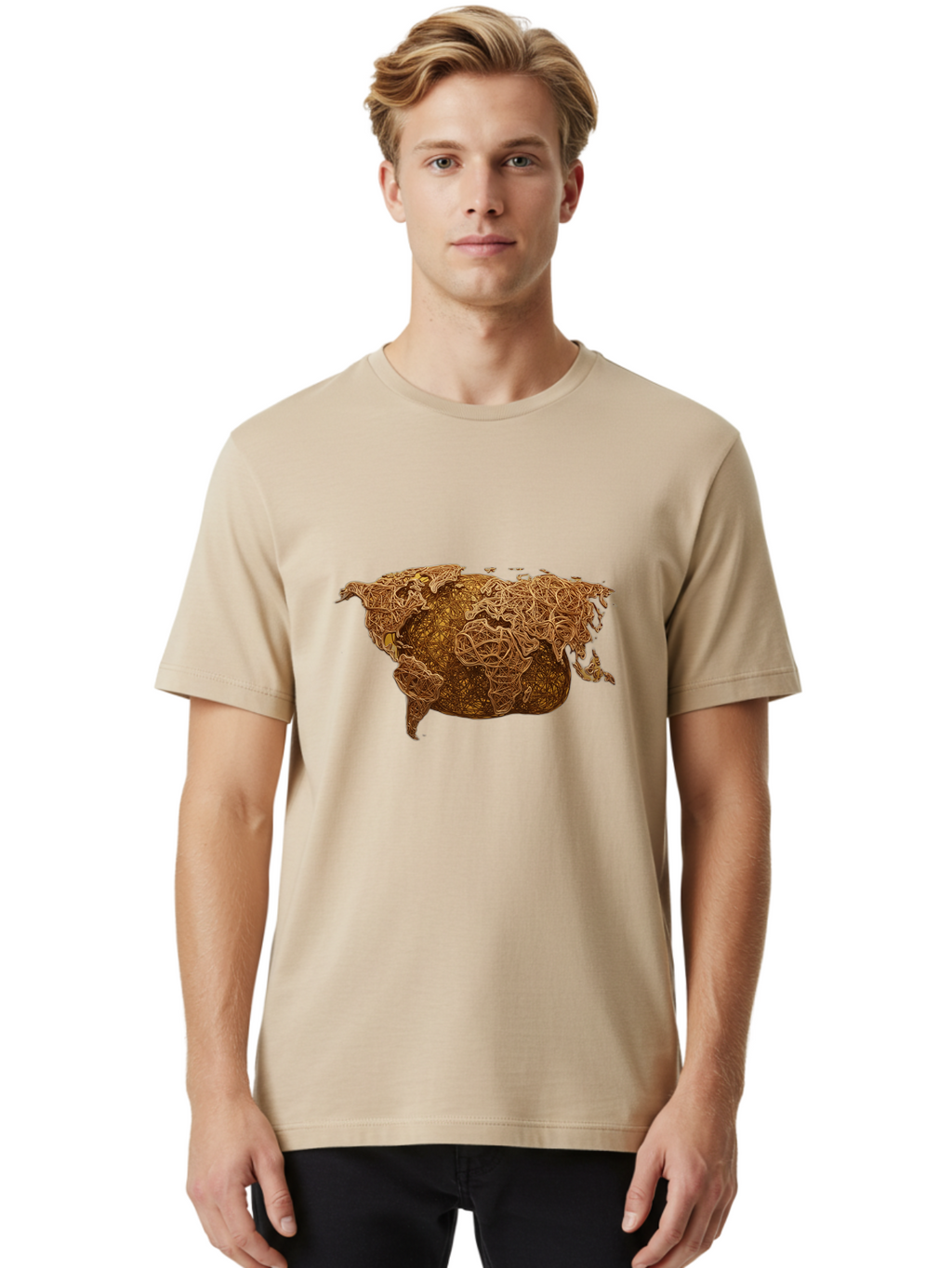 United-States-Map Men'S Graphic Tee, 100% Cotton, Comfortable Casual Summer Wear, Machine Washable, Abstract Map, Usa, Intricate Lines, Earthy Tones, Complex Patterns, Artistic Representation, Geographic Illustration, Detailed Artwork, Bab566