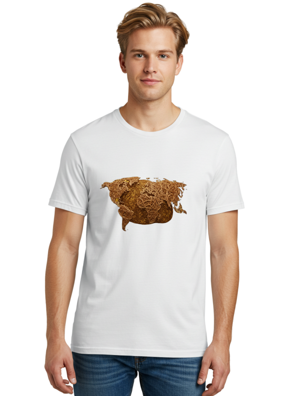 United-States-Map Men'S Graphic Tee, 100% Cotton, Comfortable Casual Summer Wear, Machine Washable, Abstract Map, Usa, Intricate Lines, Earthy Tones, Complex Patterns, Artistic Representation, Geographic Illustration, Detailed Artwork, Bab566