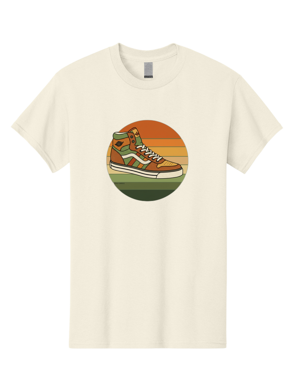 Vans-Shoes Men'S Graphic Tee, 100% Cotton, Comfortable Casual Summer Wear, Machine Washable, Vans Sneaker, Streetwear Fashion, Casual Footwear, Skateboarding Shoes, Green And Brown Color Scheme, High-Top Design, White Laces, Bab567
