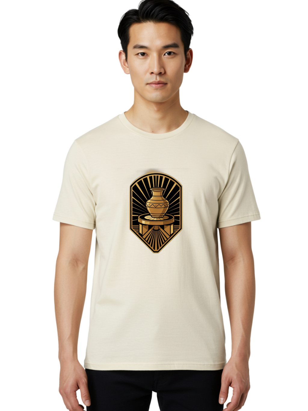 Vase-On-Pedestal Men'S Graphic Tee, 100% Cotton, Comfortable Casual Summer Wear, Machine Washable, Golden Vase, Decorative Pot, Ornate Design, Geometric Patterns, Luxurious Feel, Ancient Artifact, Stylish Decor, Elegant Display, Bab569