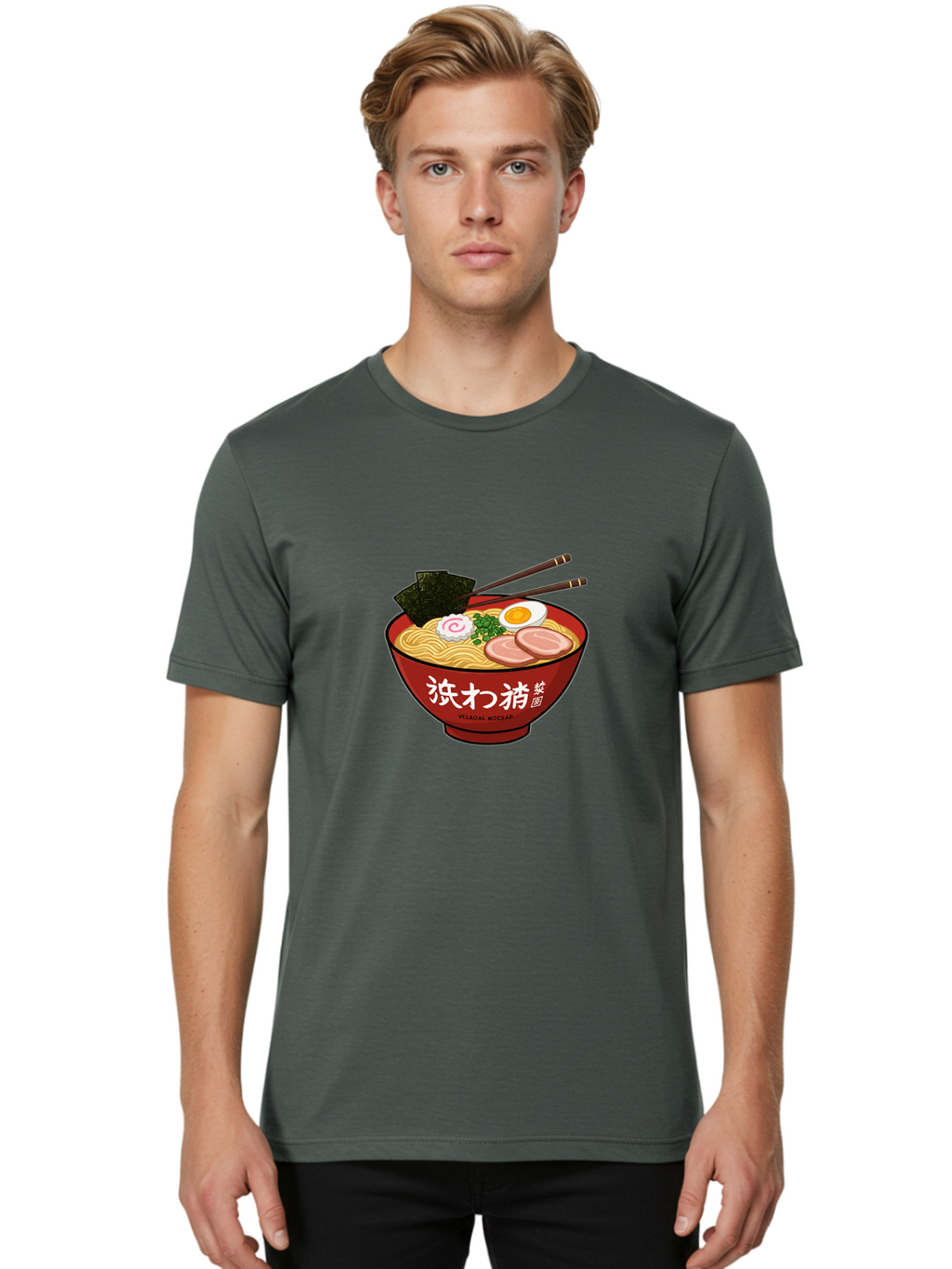 Velqal-Woosap Men'S Graphic Tee, 100% Cotton, Comfortable Casual Summer Wear, Machine Washable, Ramen Noodles, Egg, Seaweed, Pork Slices, Asian Cuisine, Japanese Food, Noodle Soup, Chopsticks, Velogal Woccar Bab570
