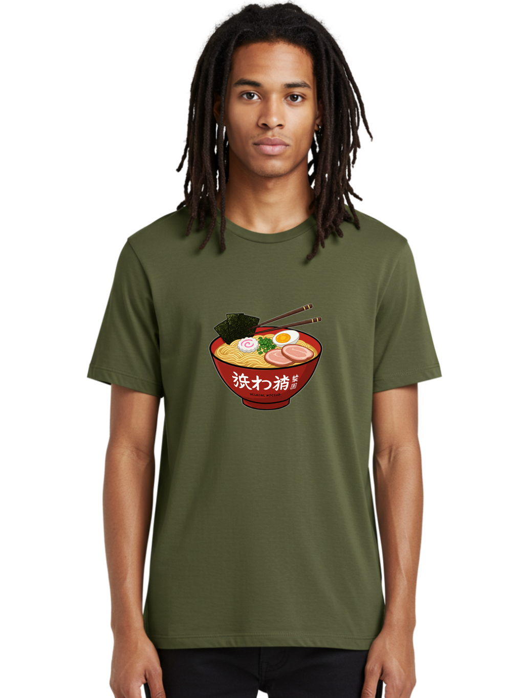 Velqal-Woosap Men'S Graphic Tee, 100% Cotton, Comfortable Casual Summer Wear, Machine Washable, Ramen Noodles, Egg, Seaweed, Pork Slices, Asian Cuisine, Japanese Food, Noodle Soup, Chopsticks, Velogal Woccar Bab570