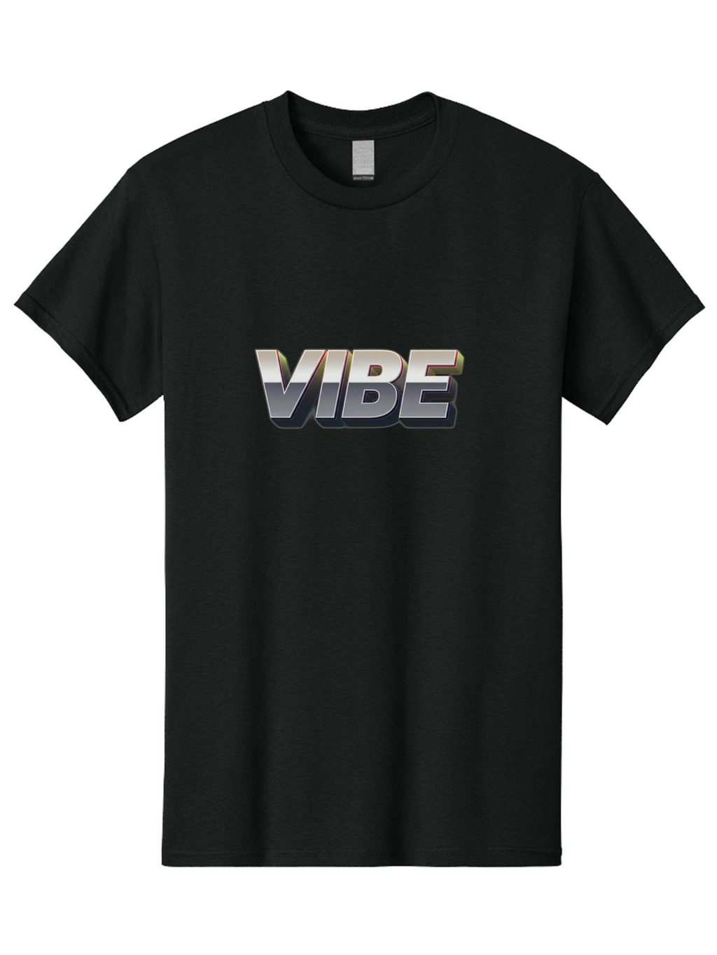 Vibe Men'S Graphic Tee, 100% Cotton, Comfortable Casual Summer Wear, Machine Washable, Vibe, Silver Text, Modern Font, Bold Typography, Sleek Design, Futuristic Style, Trendy Aesthetic, Contemporary Graphics, 3D Effect, Metallic Finish Bab571
