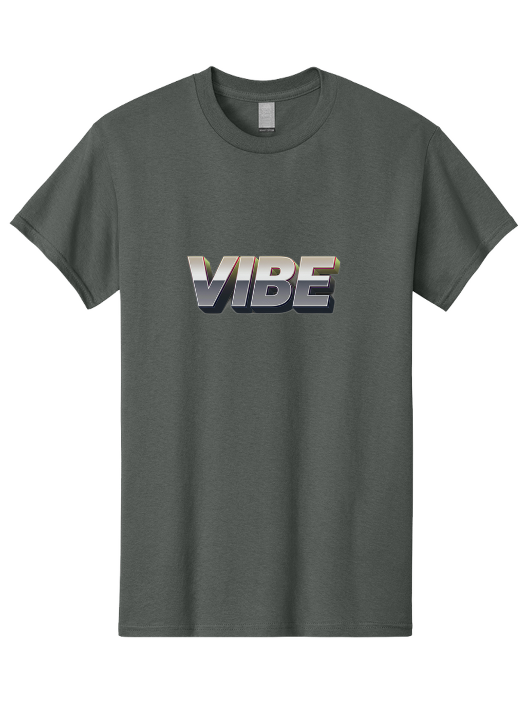Vibe Men'S Graphic Tee, 100% Cotton, Comfortable Casual Summer Wear, Machine Washable, Vibe, Silver Text, Modern Font, Bold Typography, Sleek Design, Futuristic Style, Trendy Aesthetic, Contemporary Graphics, 3D Effect, Metallic Finish Bab571