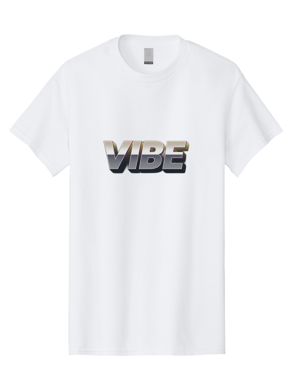 Vibe Men'S Graphic Tee, 100% Cotton, Comfortable Casual Summer Wear, Machine Washable, Vibe, Silver Text, Modern Font, Bold Typography, Sleek Design, Futuristic Style, Trendy Aesthetic, Contemporary Graphics, 3D Effect, Metallic Finish Bab571