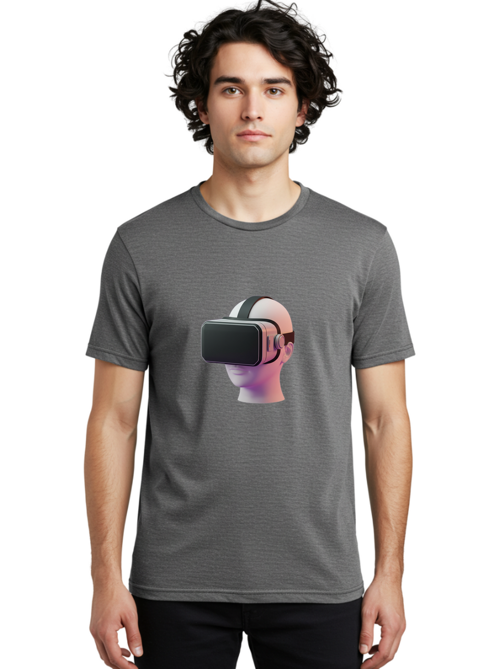 Vr-Headset-Mannequin Men'S Graphic Tee, 100% Cotton, Comfortable Casual Summer Wear, Machine Washable, Virtual Reality Headset, Vr Technology, Futuristic Design, Sleek Black, Modern Gadgets, Gaming, Immersive Experience, Innovative Tech Bab573