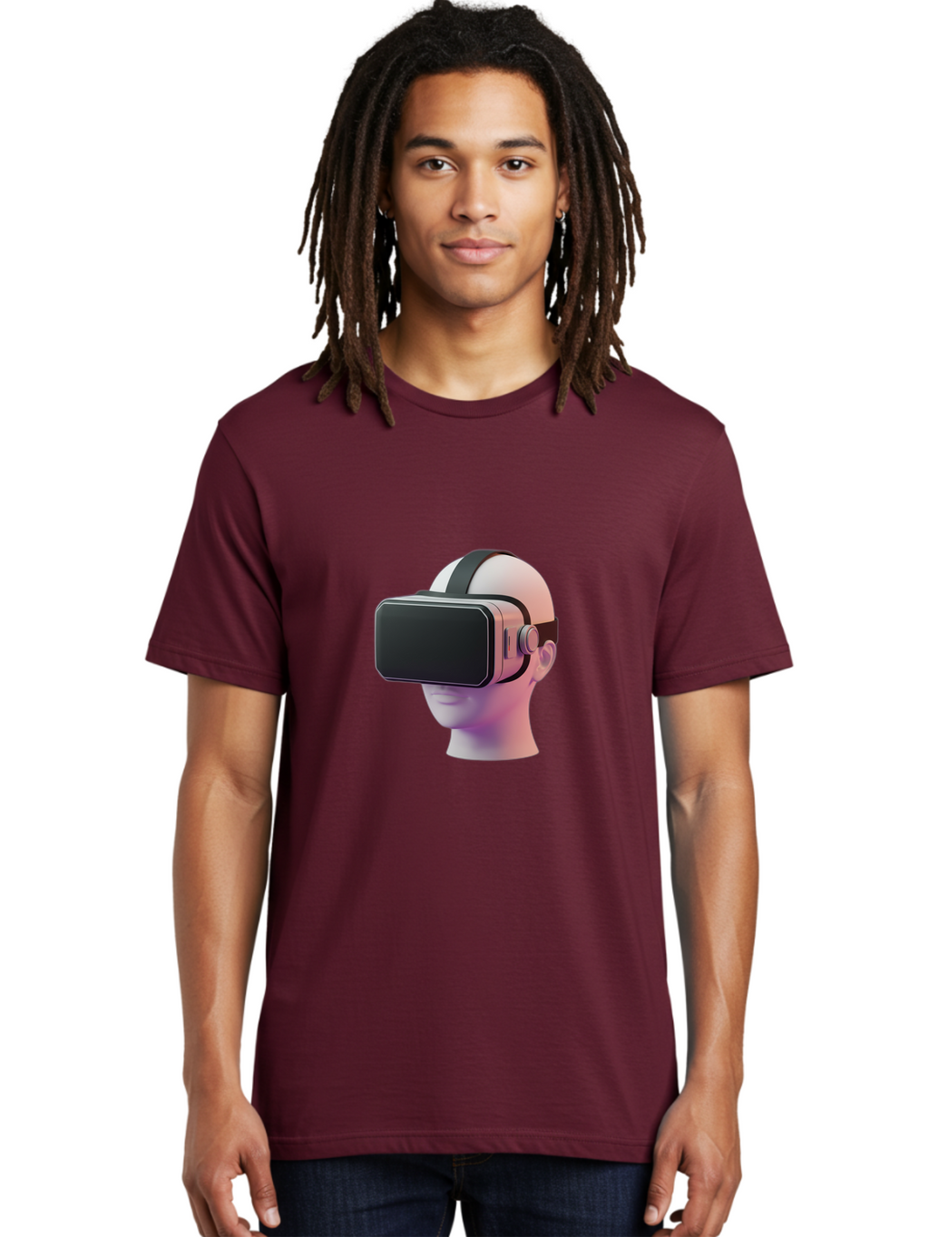 Vr-Headset-Mannequin Men'S Graphic Tee, 100% Cotton, Comfortable Casual Summer Wear, Machine Washable, Virtual Reality Headset, Vr Technology, Futuristic Design, Sleek Black, Modern Gadgets, Gaming, Immersive Experience, Innovative Tech Bab573