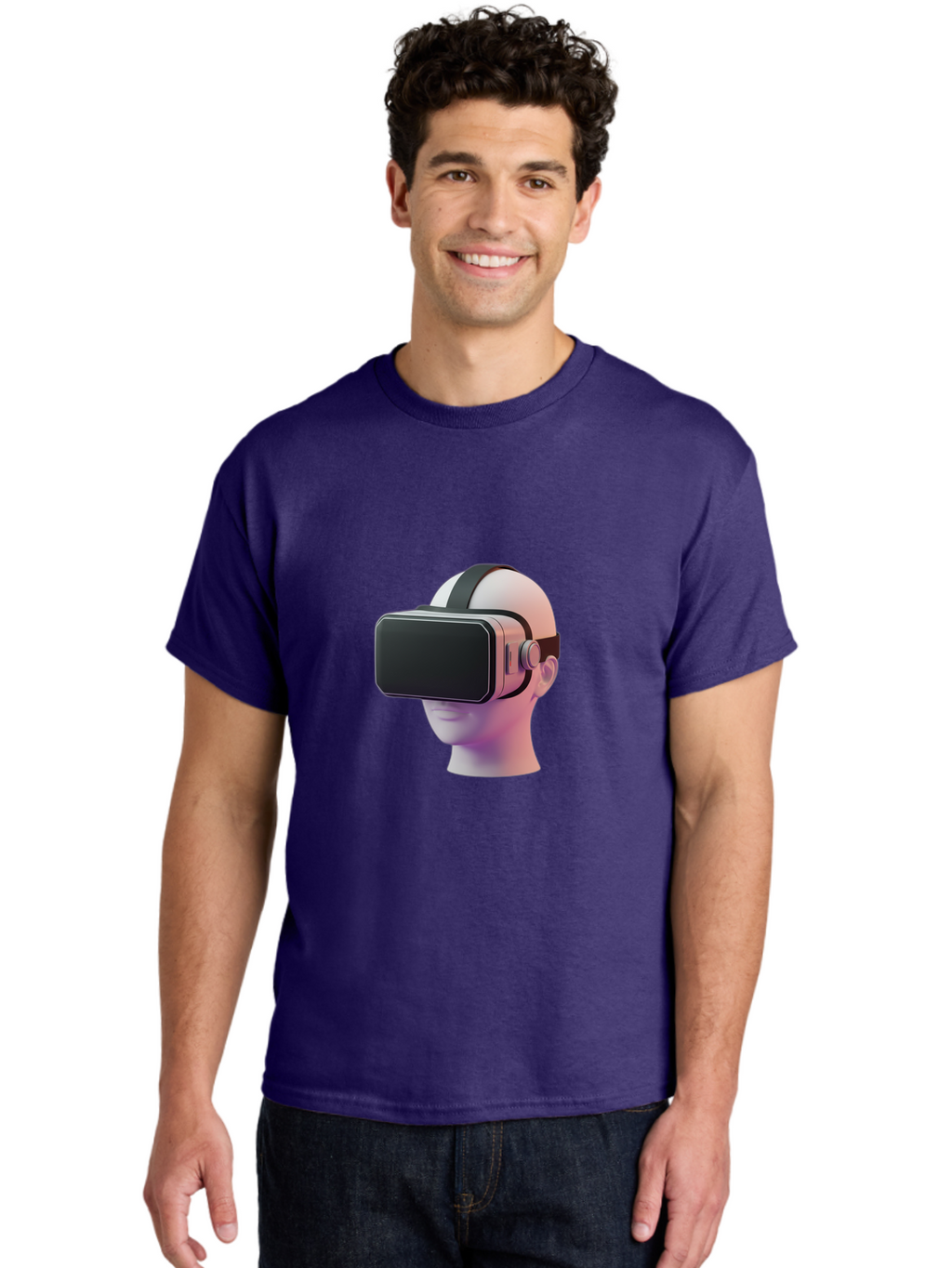Vr-Headset-Mannequin Men'S Graphic Tee, 100% Cotton, Comfortable Casual Summer Wear, Machine Washable, Virtual Reality Headset, Vr Technology, Futuristic Design, Sleek Black, Modern Gadgets, Gaming, Immersive Experience, Innovative Tech Bab573