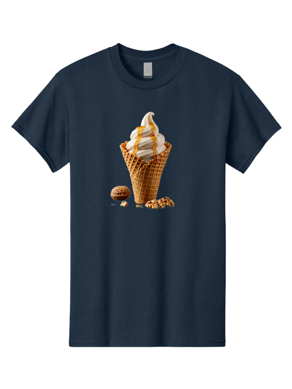 Waffle-Cone-Ice-Cream Men'S Graphic Tee, 100% Cotton, Comfortable Casual Summer Wear, Machine Washable, Caramel Ice Cream, Waffle Cone, Sweet Treats, Desserts, Ice Cream Cone, Caramel Sauce, Walnuts, Crunchy Texture, Delicious Desserts, Bab574