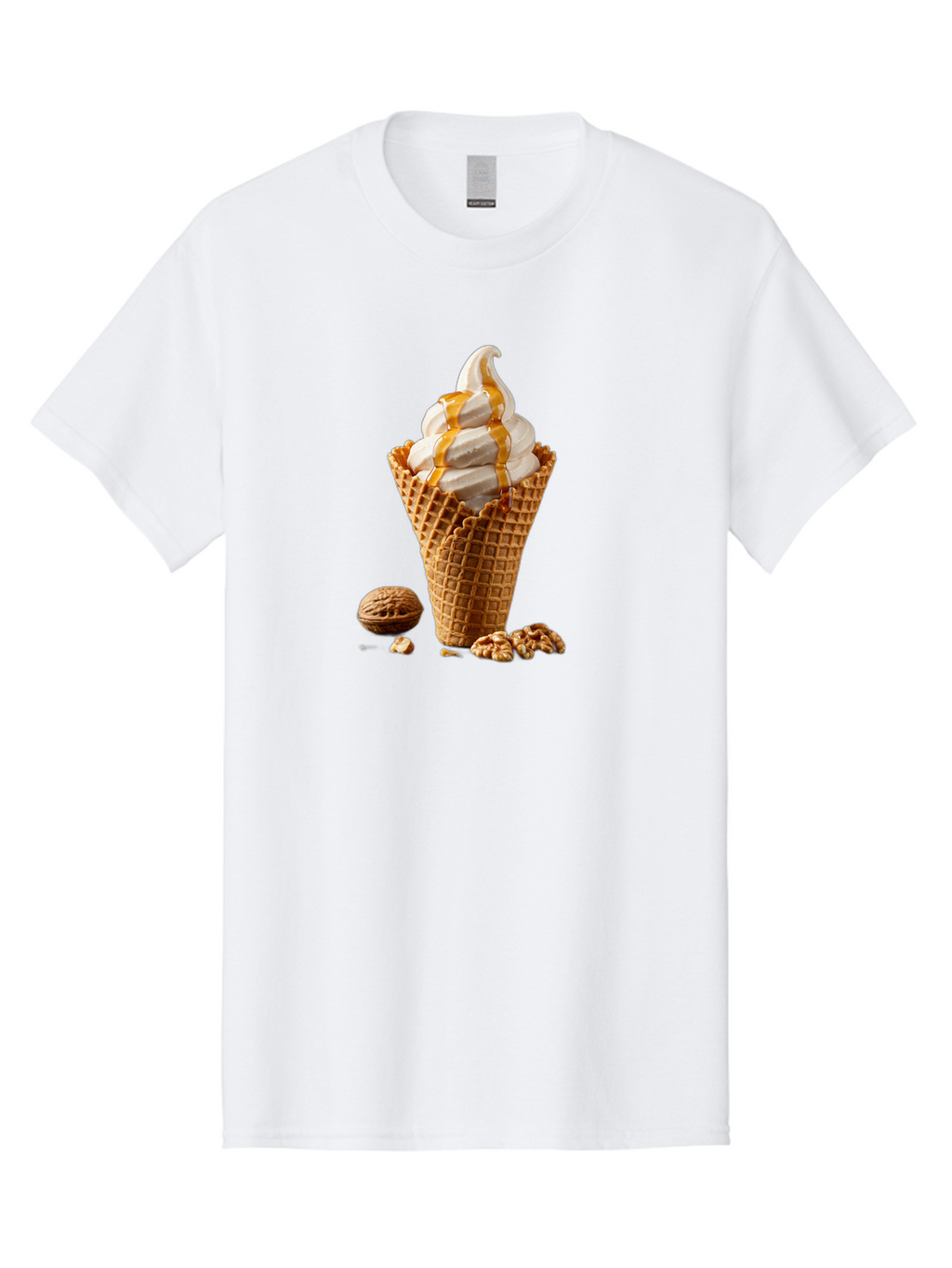 Waffle-Cone-Ice-Cream Men'S Graphic Tee, 100% Cotton, Comfortable Casual Summer Wear, Machine Washable, Caramel Ice Cream, Waffle Cone, Sweet Treats, Desserts, Ice Cream Cone, Caramel Sauce, Walnuts, Crunchy Texture, Delicious Desserts, Bab574