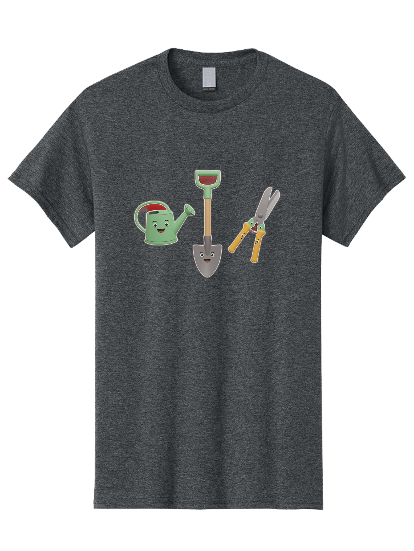 Watering-Can-Shovel-Pruning-Shears Men'S Graphic Tee, 100% Cotton, Comfortable Casual Summer Wear, Machine Washable, Gardening Tools, Watering Can With Face, Shovel With Face, Pruning Shears, Anthropomorphic Gardening Equipment, Bab577
