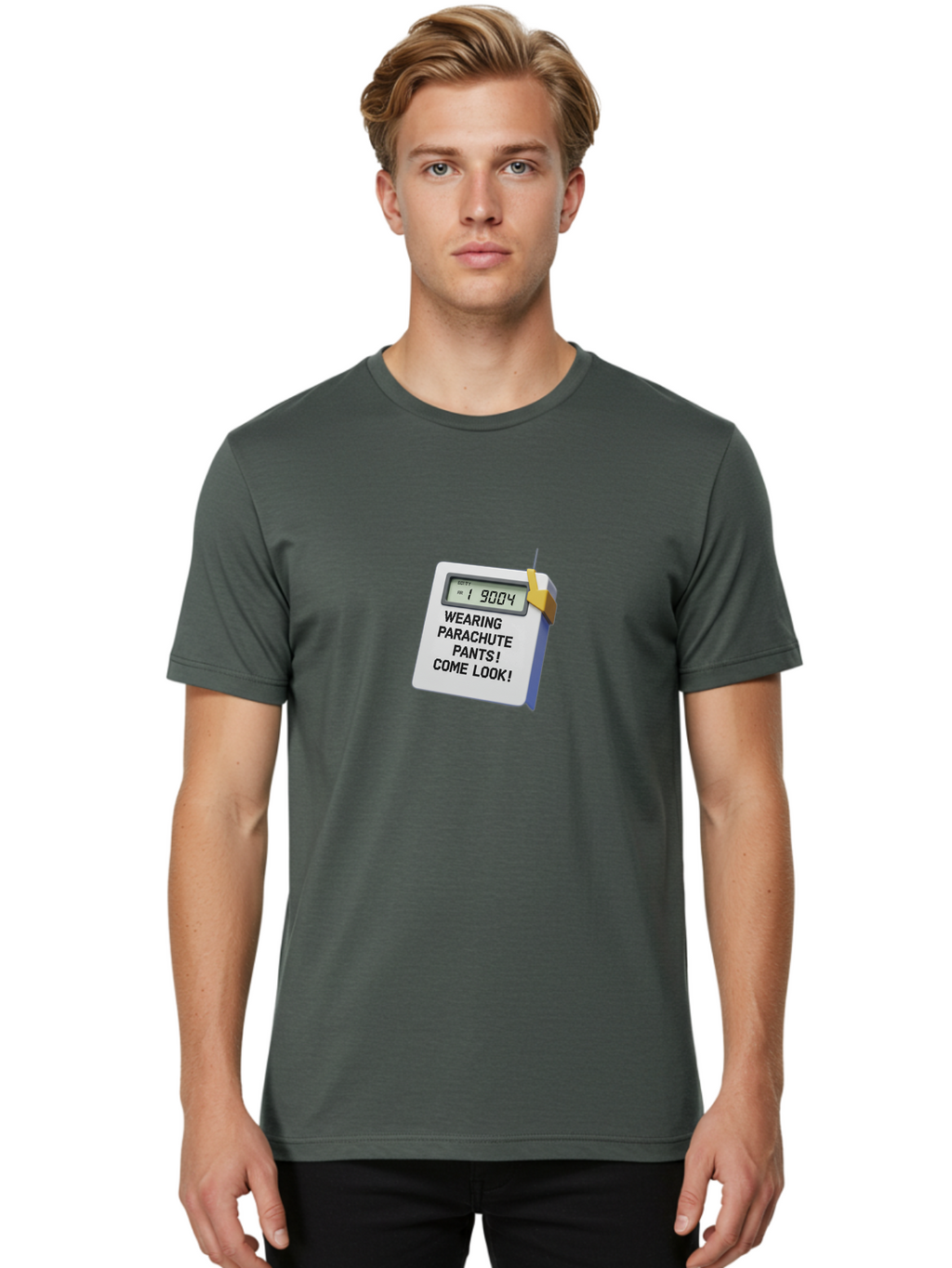 Wearing-Parachute-Pants-Come-Look Men'S Graphic Tee, 100% Cotton, Comfortable Casual Summer Wear, Machine Washable, Digital Calendar, 3D Rendering, Novelty Calendar, Fun Text, Parachute Pants Reference, Retro Fashion, 90S Nostalgia, Bab579