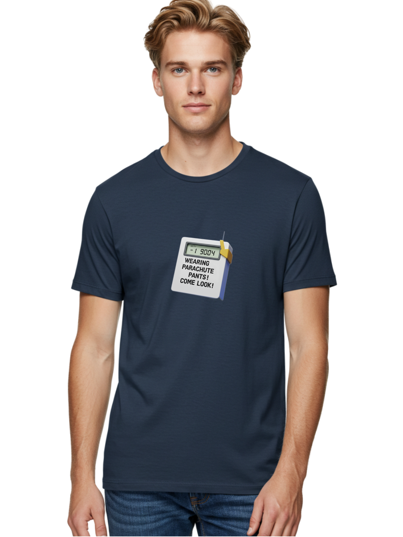 Wearing-Parachute-Pants-Come-Look Men'S Graphic Tee, 100% Cotton, Comfortable Casual Summer Wear, Machine Washable, Digital Calendar, 3D Rendering, Novelty Calendar, Fun Text, Parachute Pants Reference, Retro Fashion, 90S Nostalgia, Bab579
