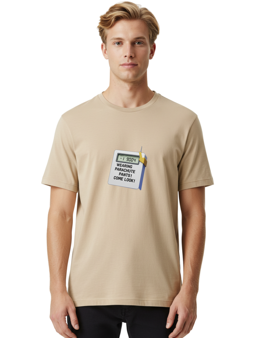 Wearing-Parachute-Pants-Come-Look Men'S Graphic Tee, 100% Cotton, Comfortable Casual Summer Wear, Machine Washable, Digital Calendar, 3D Rendering, Novelty Calendar, Fun Text, Parachute Pants Reference, Retro Fashion, 90S Nostalgia, Bab579