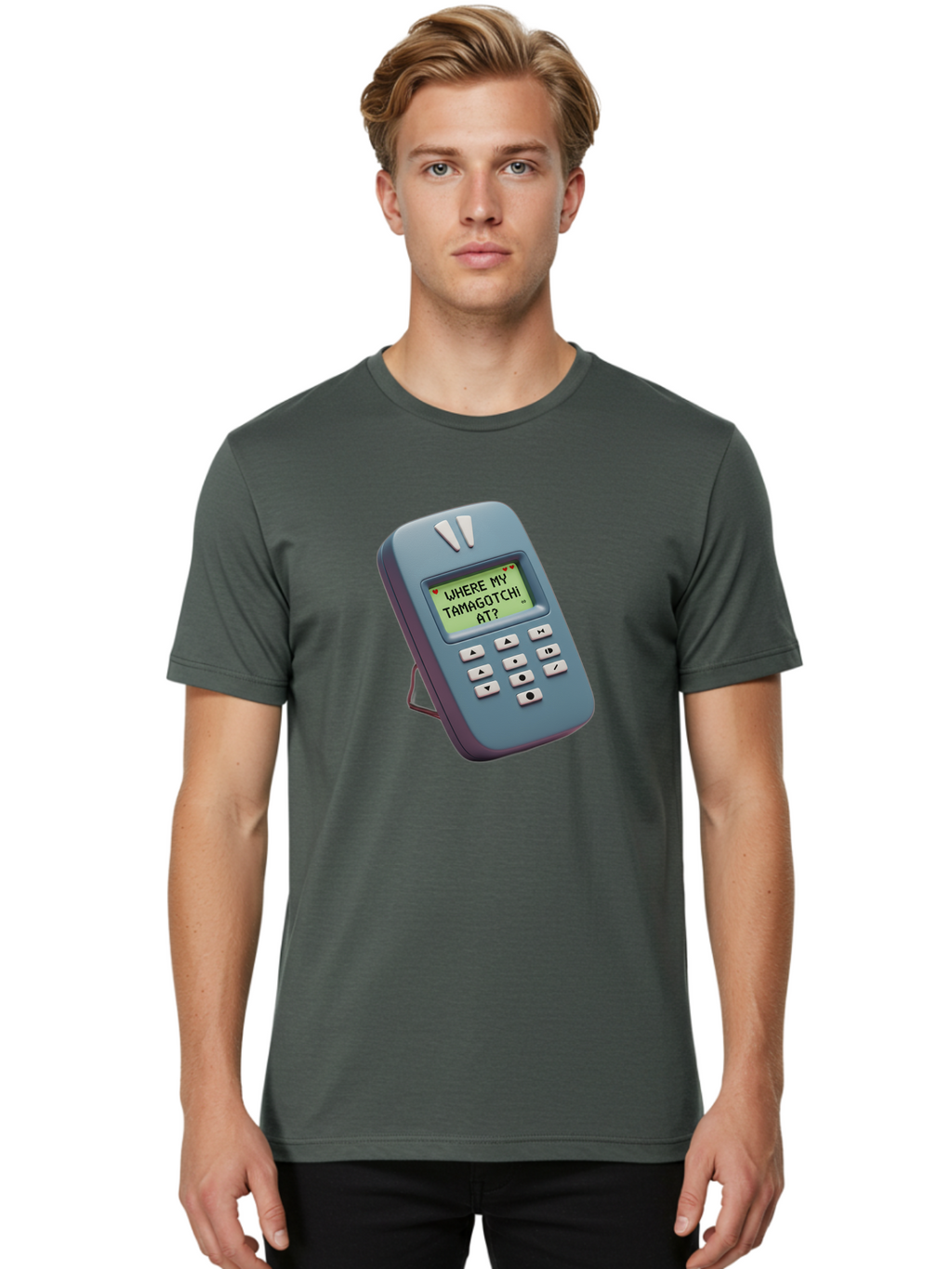 Where-My-Tamagotchi-At Men'S Graphic Tee, 100% Cotton, Comfortable Casual Summer Wear, Machine Washable, Retro Digital Pet, Nostalgic 90S Toy, Tamagotchi, Vintage Handheld Game, Classic Electronic Toy, Retro Gaming, Nostalgic Technology, Bab583