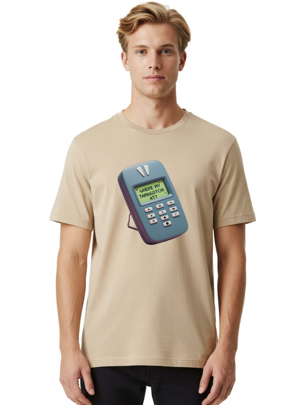 Where-My-Tamagotchi-At Men'S Graphic Tee, 100% Cotton, Comfortable Casual Summer Wear, Machine Washable, Retro Digital Pet, Nostalgic 90S Toy, Tamagotchi, Vintage Handheld Game, Classic Electronic Toy, Retro Gaming, Nostalgic Technology, Bab583